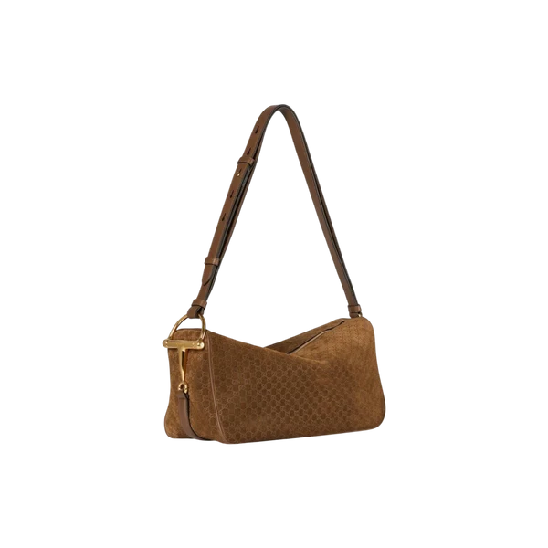 Gucci Half Horsebit medium shoulder bag in brown GG suede