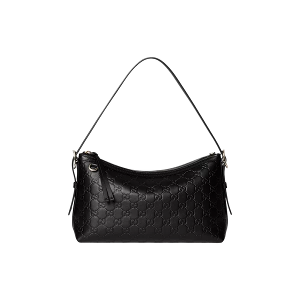 Gucci Black Small GG Emblem Shoulder Bag in Leather