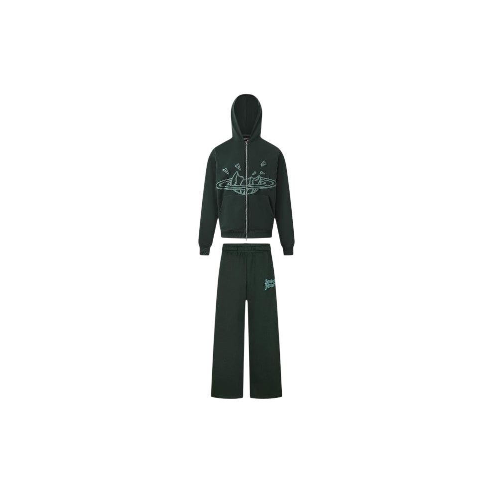 BROKEN PLANET ZIP UP AND PANTS SET DARK GREEN