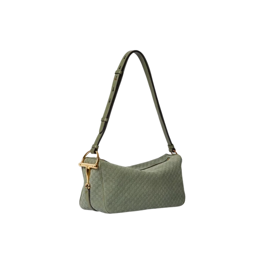 Gucci Half Horsebit medium shoulder bag in sage green GG