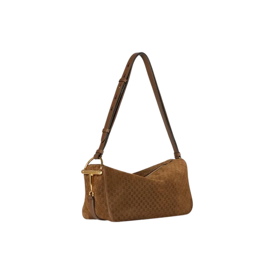 Gucci Half Horsebit medium shoulder bag in brown GG suede