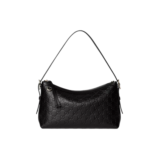 Gucci Black Small GG Emblem Shoulder Bag in Leather