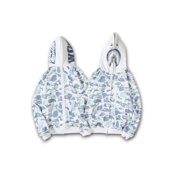 BAPE Space Camo Shark Full Zip Double Hoodie White Multi color